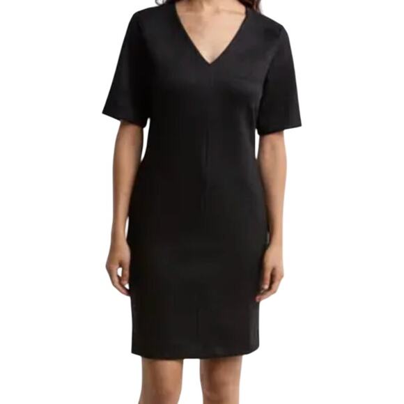 Spanx Faux Suede Column Dress Shift V-neck Short Sleeve Classic Black M NWT - Picture 1 of 7